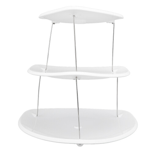 Porta dolci pieghevole a tre livelli, bianco, in plastica