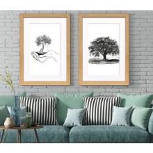 (9x6" Pic (12x10" Frame)) Oak Picture Frame / LW Style Wall Art Frame / Modern Photo Frames With White Mount