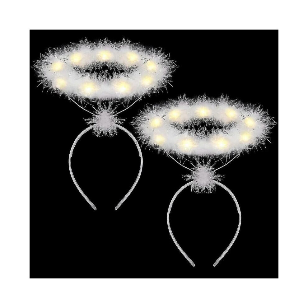 2 Pack Light Up Angel Halo Headband Led White Feather Headband Angel Halo Headband for Christmas