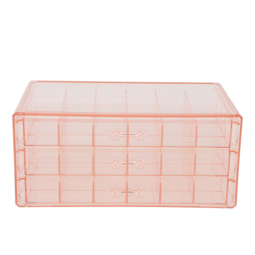 Caja de joyas de 3 capas, con 72 compartimentos, acrílica, rosa. 1