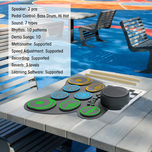Electronic 9-Pad Drum Kit with Headphone Jack, Built-in Speakers 2