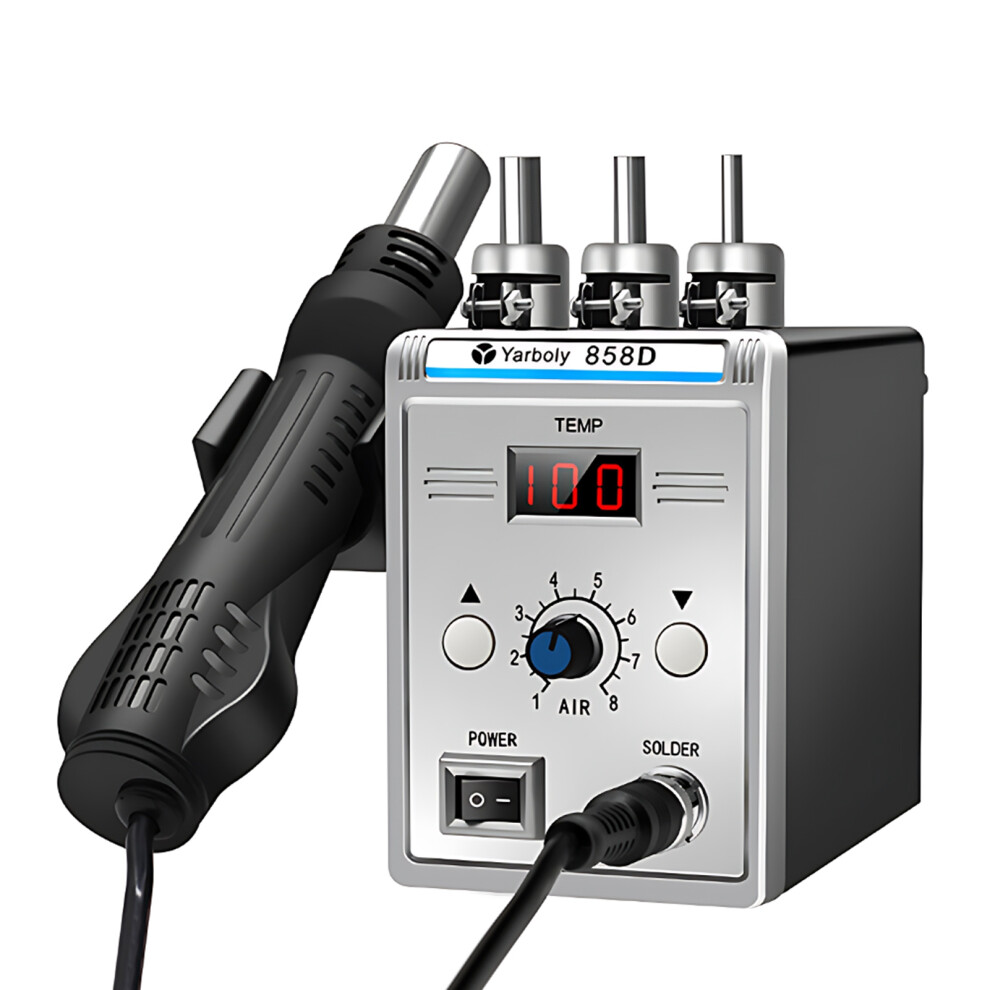 858D Soldering Station With Hot Air Gun, 700W, Lcd Display, Grey 8791333803278