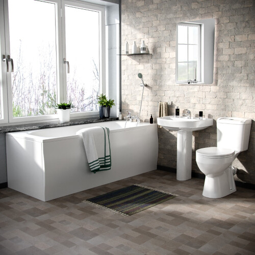 NES Home Nes Home White Pedestal Basin Toilet 1700 Bath Tap and Front Panel Set 1