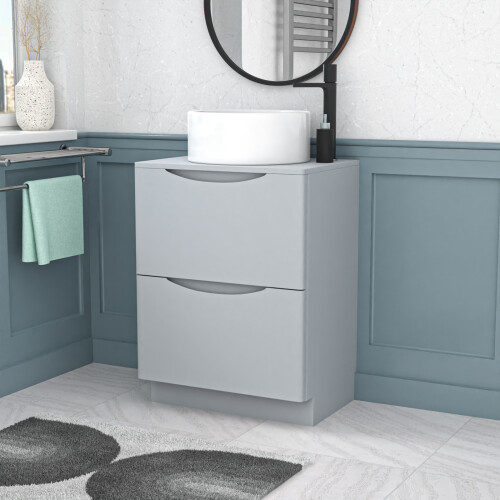 NES Home Nes Home 600mm Matte Grey Freestanding Vanity Unit With Round Bowl Basin
