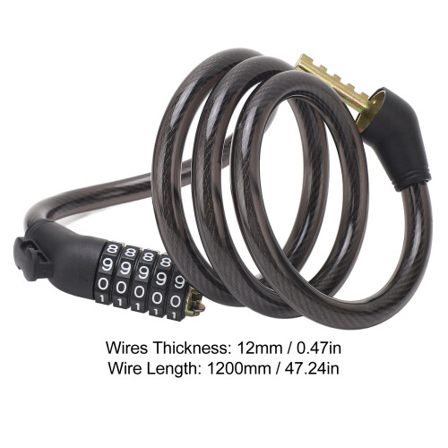 Cadenas de vélo à code à 5 chiffres 12 mm/0,47 po, 1200 mm 1