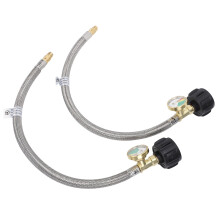 Manguera de acero inoxidable para RV de 15 pulgadas con manómetro, 350 PSIG, rosca NPT macho de 1/4 de pulgada para acampar.