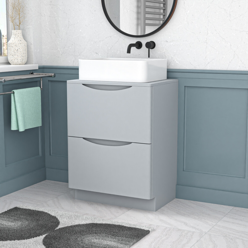 Nes Home 600Mm Matte Freestanding Vanity Unit With Square Bowl Basin Grey