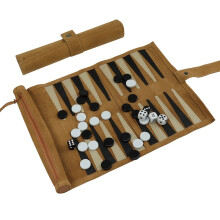 (Leather) Portable Leather Backgammon Set | Classic Roll-Up Travel Board Game with Dice for All Ages,Educational Fun