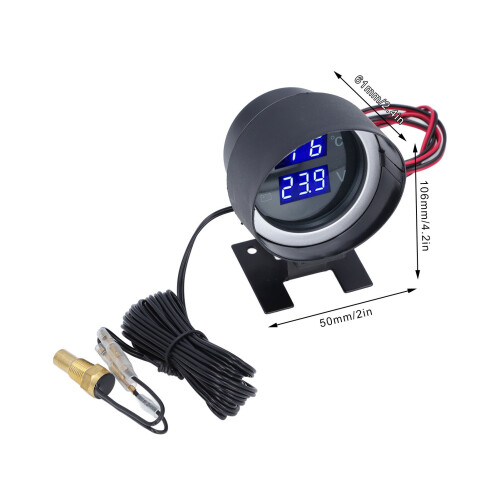 Indicatore 2-in-1 voltmetro e temperatura dell'acqua, nero, 12-36V 1