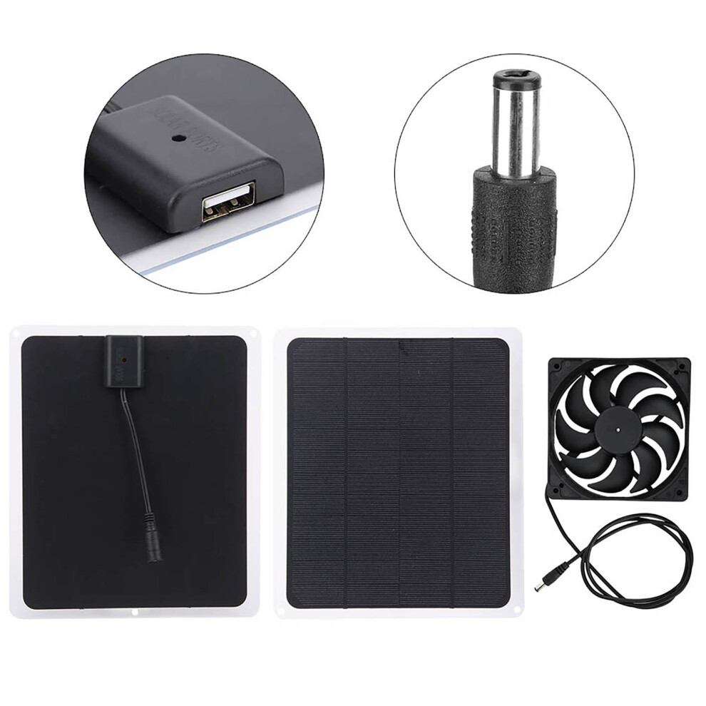 10W 12V Solar Panel Fan Set With Usb & Battery Charging, Portable 4611333822908