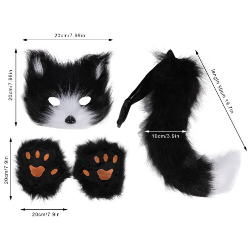 Ensemble de queue de renard - fourrure synthétique, taille unique, Noir/Blanc 1