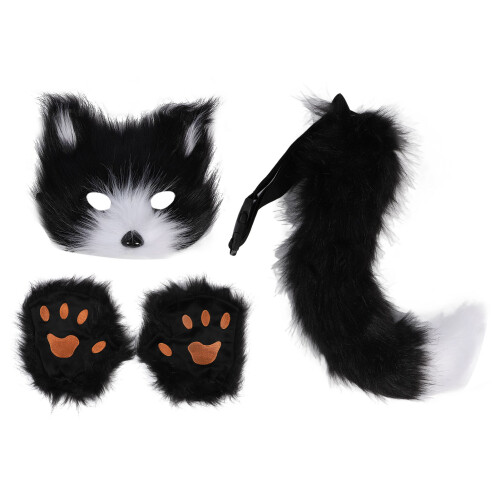 Ensemble de queue de renard - fourrure synthétique, taille unique, Noir/Blanc 2