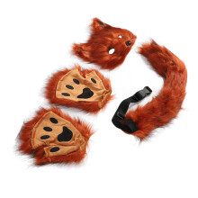 Set cosplay coda di volpe: guanti in pelliccia sintetica rosso-marrone