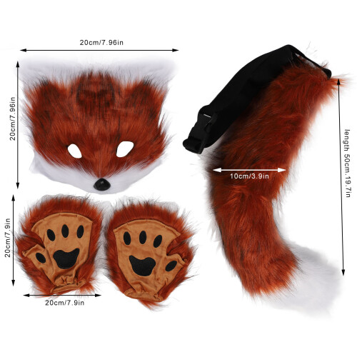Fuchsschwanz Cosplay-Set - Kunstfell, Handschuhe - Rot 1