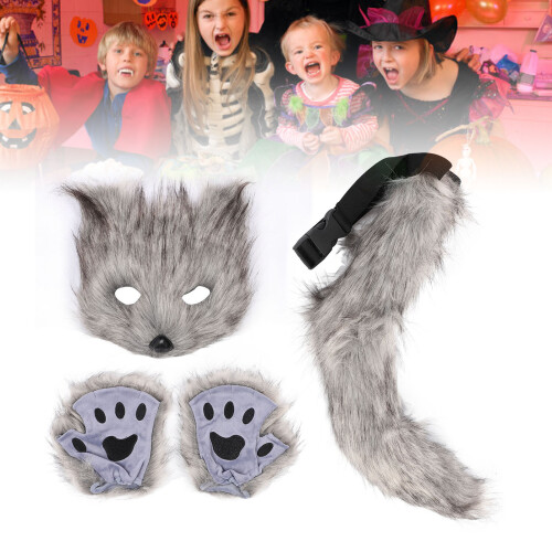 Fuchsschwanz Gesichtsabdeckung Handschuhe Cosplay Set, dunkelgrau