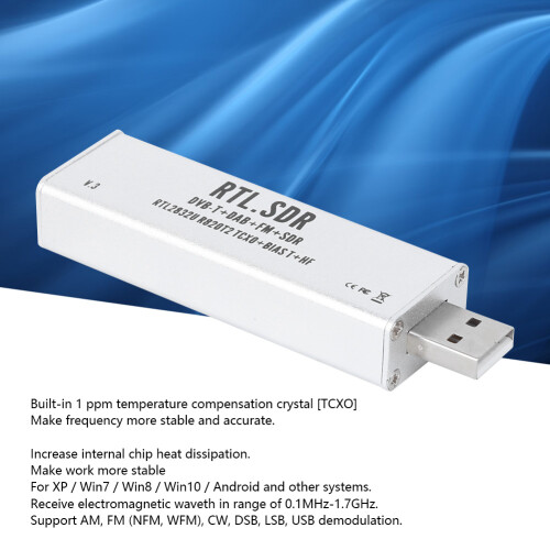 0.1MHz‑1.7GHz RTL‑SDR Receiver for XP Win10 Android Stable Frequency 2