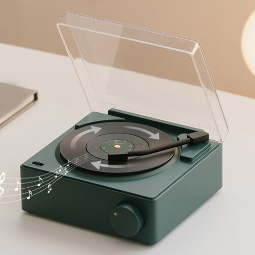 Vintage Green Bluetooth Speaker Turntable with Alarm Clock Function 2