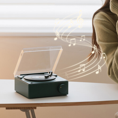 Vintage Green Bluetooth Speaker Turntable with Alarm Clock Function