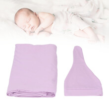 Set di copertine per avvolgere neonati grande asciugamano di cotone morbido e cappellino viola