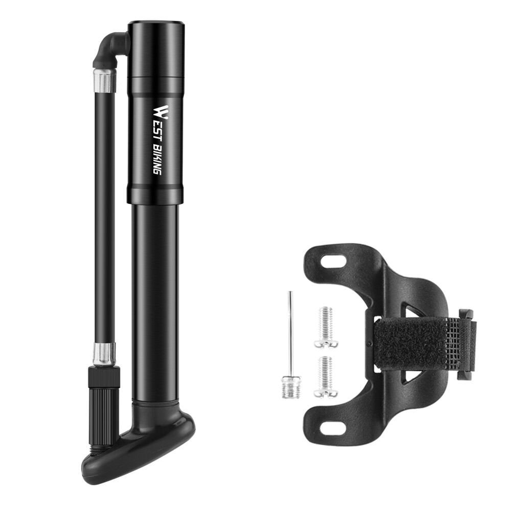 Portable Aluminum Bicycle Pump 130PSI, Black, 185mm Folded