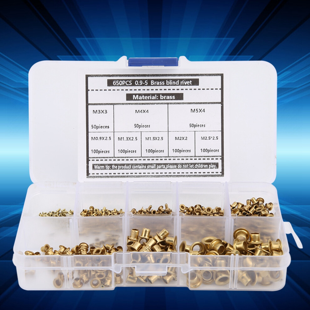 Brass Eyelets Rivets 650Pcs Pack Hollow Metal Fasteners Hardware Kit 3021333849309