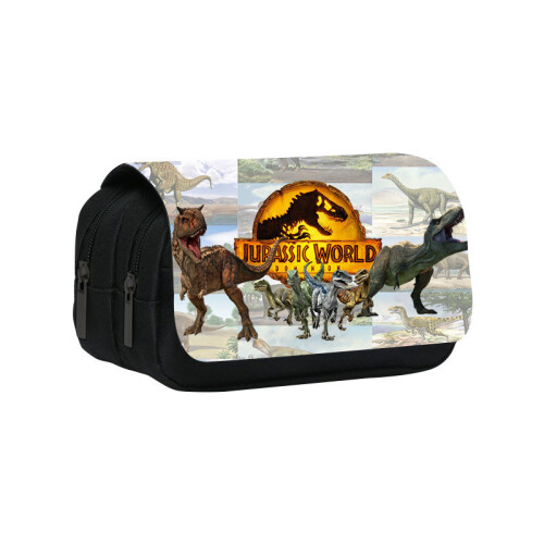 (12) Jurassic World Dinosaur Pattern Double Layer Student Bag Stationery Storage