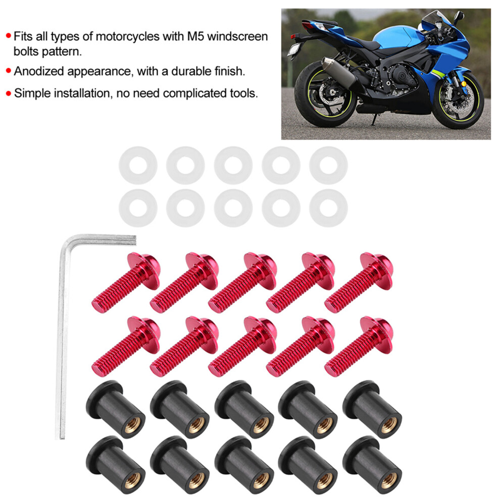 Universal Motorbike Windshield Bolts And Nut Kit - 10Pcs Red 7621333860234