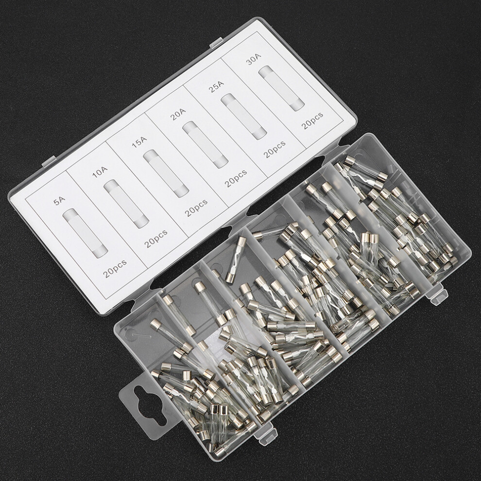 120Pcs Glass Tube Fuse Kit, Assorted 5A-30A, Silver, Fast Blow 7901333867632