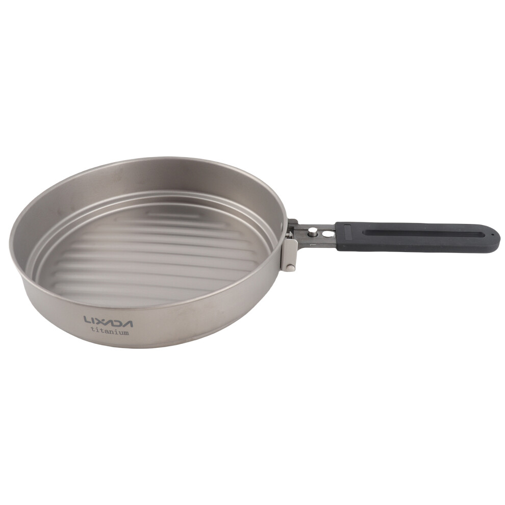 1100ml Titanium Fry Pan 7.7" Foldable Handle for Camping & Hiking