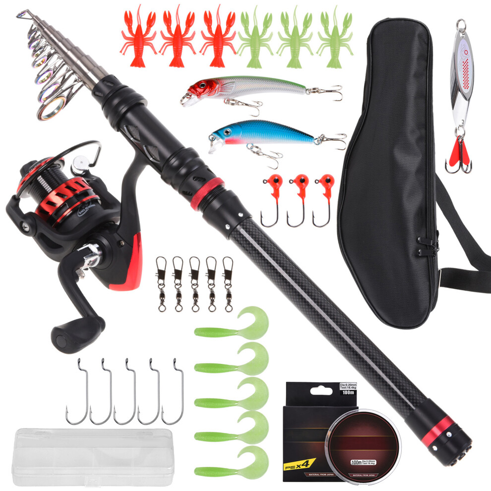 Carbon Fiber Telescopic Fishing Rod & Reel Combo Full Kit with Line, Lures à¤à¤° Carry Bag