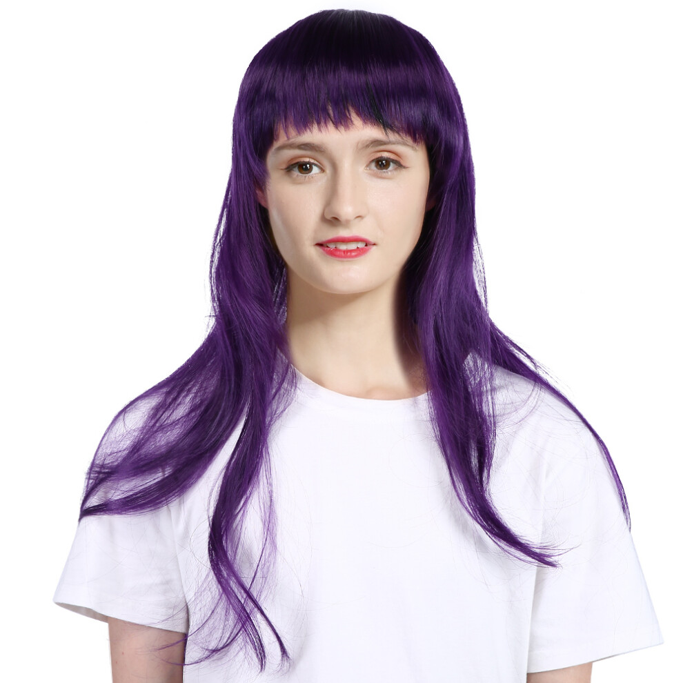 Unisex Purple Party & Cosplay 70Cm Long Curly Wavy Synthetic Wig With Bangs For Women