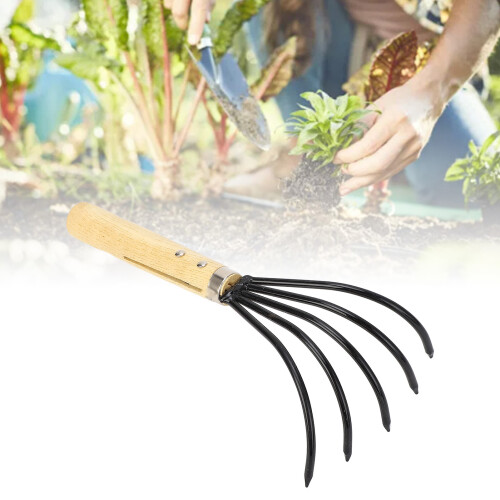 D201 Garten-Handrechen, 5 Stahlzinken, kurzer Griff