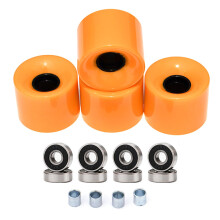 Longboard Wheel Set With Bearings And Spacers - PU Orange Wheels, Black Hubs - Cruising Longboards