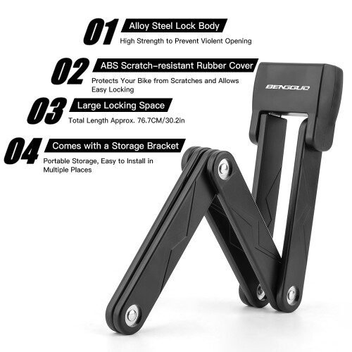 Cadenas pliant portable pour vélo, longueur extensible de 76,7 cm, couvercle ABS 1