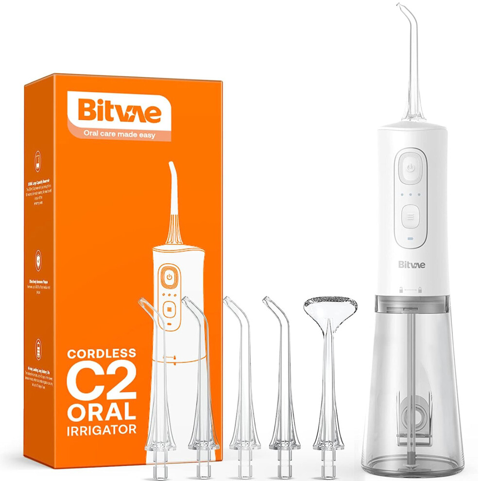 Bitvae Cordless Water Flosser 300ml, 3 Modes, 6 Tips â IPX7 Waterproof, USB Rechargeable