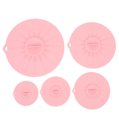 Juego de tapas de silicona de 5 piezas rosa resistente al calor 1