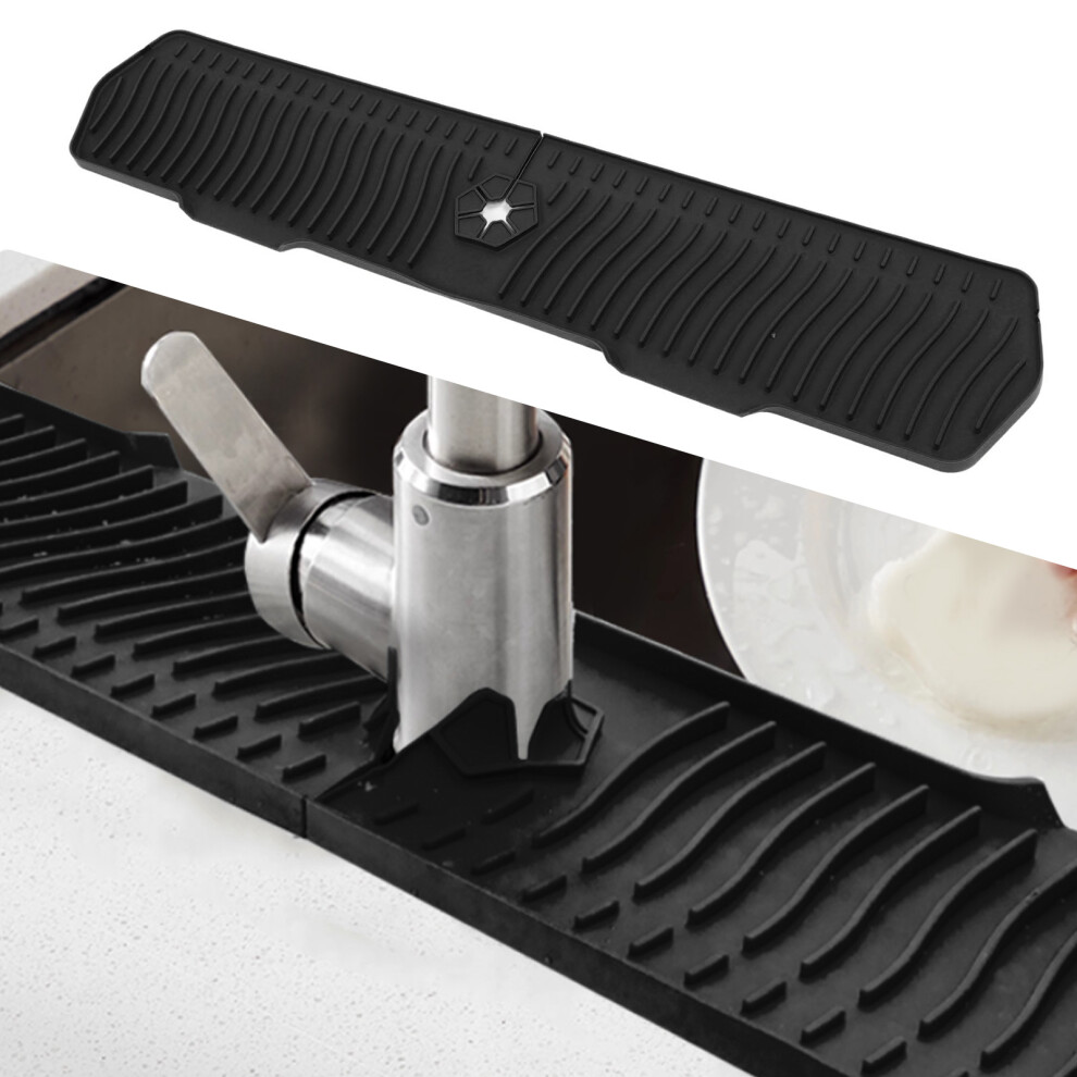 Silicone Faucet Splash Guard For Kitchen Sink 29.92In Black Drip Catcher Tray 7681333919943