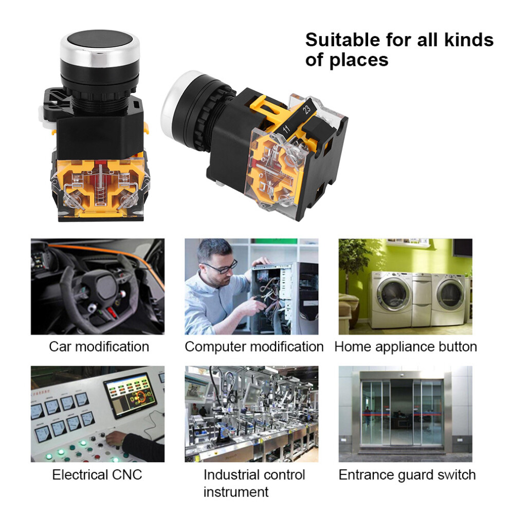 22Mm Self Reset Push Button Switch 37V-440V Black, Resetting Switch 9351333923179