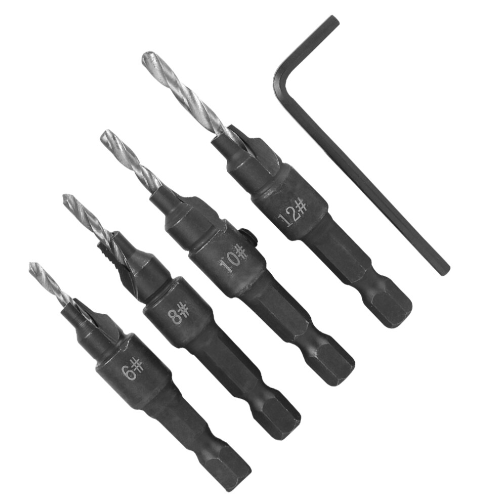 Complete 4-Piece Carbon Steel Drill Bit Set 6-12# With Hex Wrench For Woodwork 8471333924509