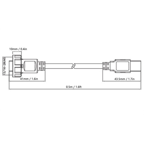 Wasserdichtes Type-C-Stecker (männlich) zu USB 3.0-Stecker (männlich) 0,5 m 30 V 1,5 A 1