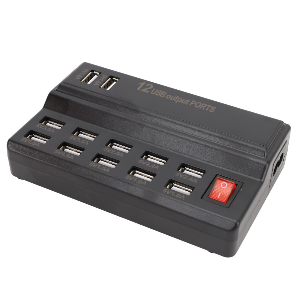 60W 12-Port USB Charging Station with Individual Power Switch, ABS Material
