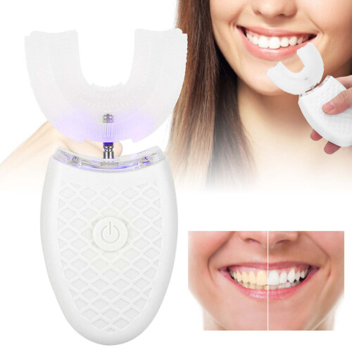 Electric U-Shaped Toothbrush - Blue Light Clean 1+ Week Battery White