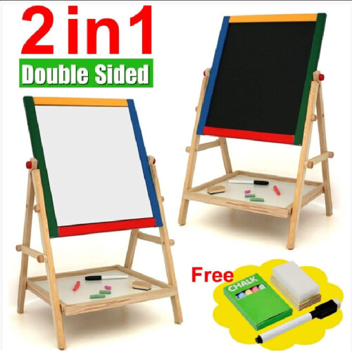 Art Kid Wooden Easel Double Sided Blackboard Magnetic Multi Surface Functional 2