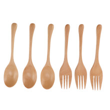 3er Set Holz-Gabel und Löffel im japanischen Stil aus Buchenholz, Utensil-Set für Familienessen