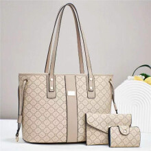 (KhakiKhaki) Classy Three Piece Handbag Set With Chain Details Perfect For Use Fashionable Daily