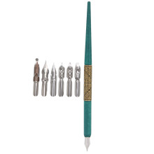 Professionelle Tintenfeder mit 6 Federn in Cyan für künstlerische Kalligraphie & Geschenke