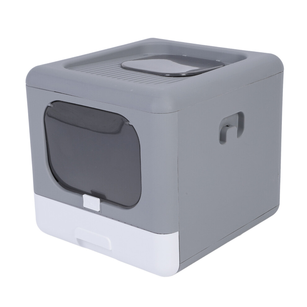 Large Foldable Grey Cat Litter Box 40x44x39cm Enclosed Top Entry