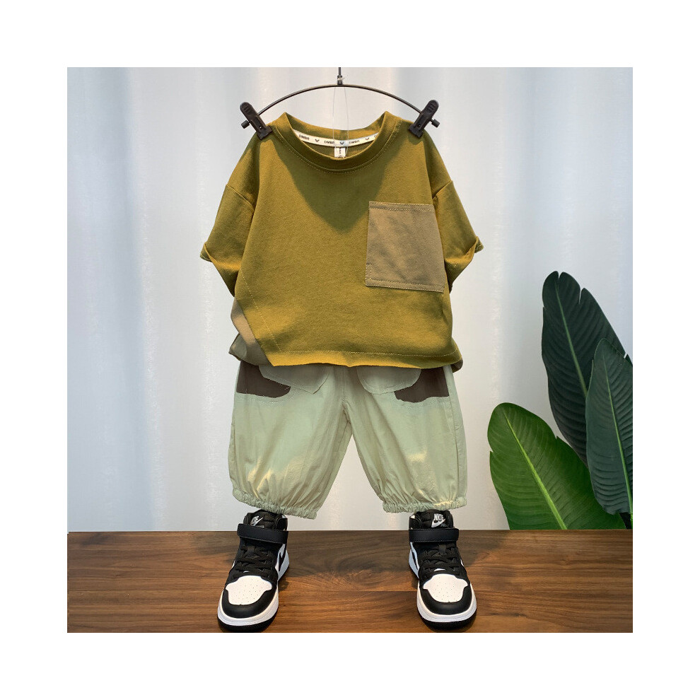 (Dark Green, 140cm) Boys Adorable Lightweight Summer Two Piece Set With Stylish Shorts And Soft Fabric Comfortable-image-OPC-PJCNN9F-NEW
