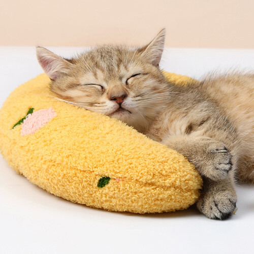 Coussin de cou en forme de U pour chien taille unique velours jaune 2