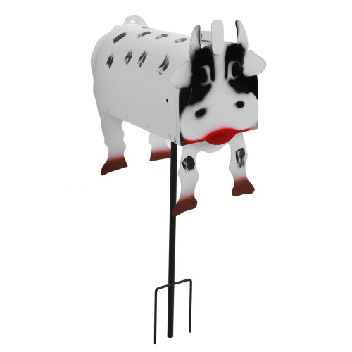 Boîte aux lettres en fer couleur vache, espace intérieur ample.